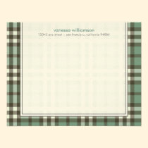 Preppy Plaid Custom Flat Note Cards (sage) invitations