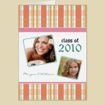 Preppy Plaid Custom Graduation Announcement: coral cards