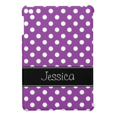 Preppy Purple and Black Polka Dots Personalized iPad Mini Case