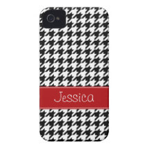 Preppy Red and Black Houndstooth Personalized iPhone 4 Cases