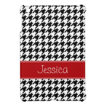 Preppy Red and Black Houndstooth Personalized Case For The iPad Mini