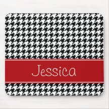 Preppy Red and Black Houndstooth Personalized Mousepad