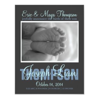 Preppy Script Photo Baby Boy Birth Announcement