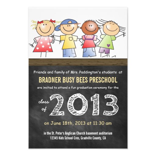 Preschool or Kindergarten Class Chalkboard Grad Personalized Invite (front side)
