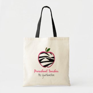 Preschool Teacher Bag - Zebra Print Apple