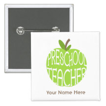Preschool Teacher Button - Green Apple