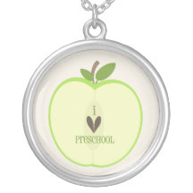 Preschool Teacher Necklace - Green Apple Half