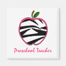 Preschool Teacher Zebra Print Apple Refrigerator Magnets