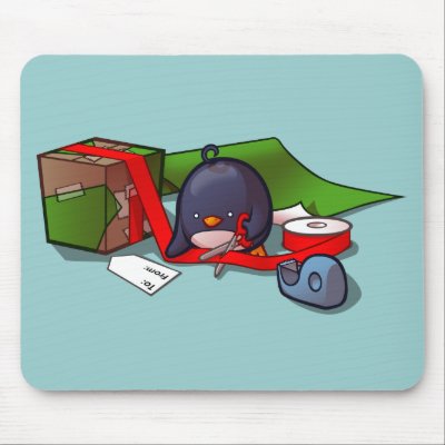 Present-Wrapping Penguin Mousepad by Narugi