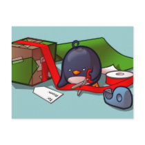 Present-Wrapping Penguin Postcard by Narugi Present-Wrapping Penguin Postcard