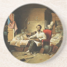 President Lincoln Writing Proclamation of Freedom Drink Coasters