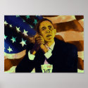 President Obama portrait, American flag Posters