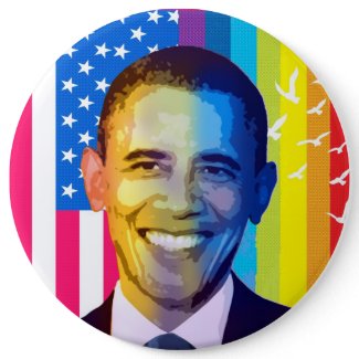 President Obama Portrait-Rainbow & USA Flag button