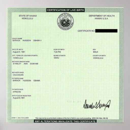 Presidents Birth Certificate Signed by Trump Posters