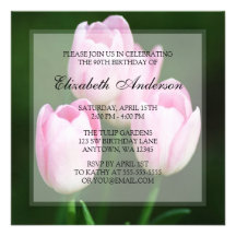 Pretty 90th Birthday Pink Tulips Party Invite