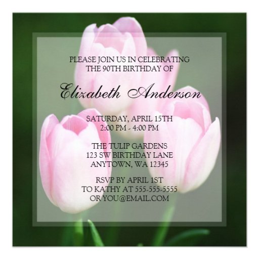 Pretty 90th Birthday Pink Tulips Party Invite