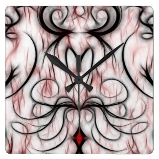 Pretty and Unique Red&Black Swirls Fractal Design Square Wall Clock
