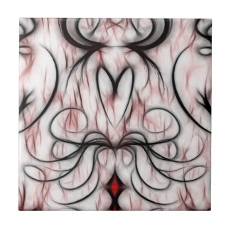 Pretty and Unique Red&Black Swirls Fractal Design Ceramic Tiles