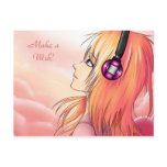 Pretty Anime girl at sunset Postcard