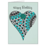 Pretty Aqua Lace Heart Rose Birthday Card