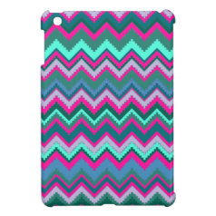 Pretty Aqua Teal Blue Pink Tribal Chevron Zig Zags Cover For The iPad Mini