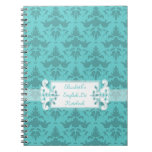 Pretty Aqua Teal Green Damask Custom Text Note Books
