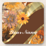 Pretty autumn floral pattern beverage coaster