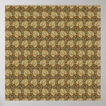 Pretty Autumn Leafs with Scroll Pattern Posters