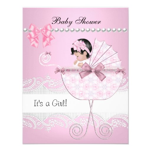 Pretty Baby Shower Cute Baby Girl Pink Vintage Invitation