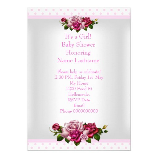 Pretty Baby Shower Cute Girl Pink Roses Polka Dots Personalized Invitations