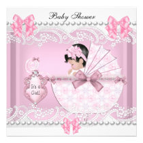 Pretty Baby Shower Cute Girl Pink Vintage invitations