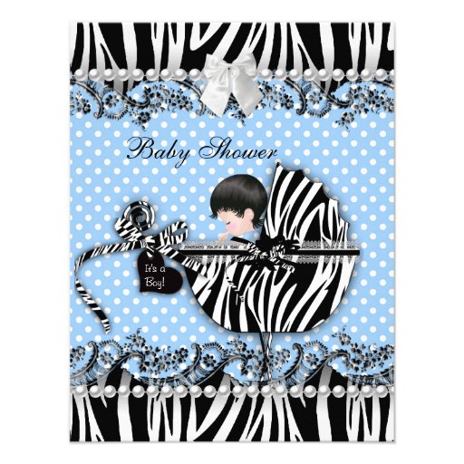 Pretty Baby Shower Zebra Baby Boy Blue Spot Invites