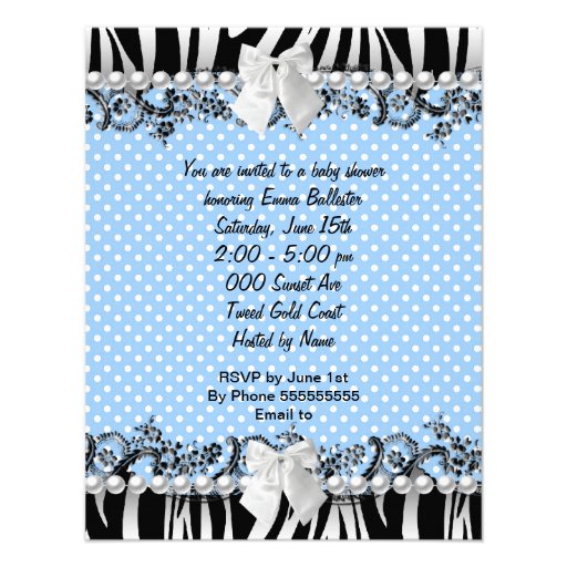 Pretty Baby Shower Zebra Baby Boy Blue Spot Invites
