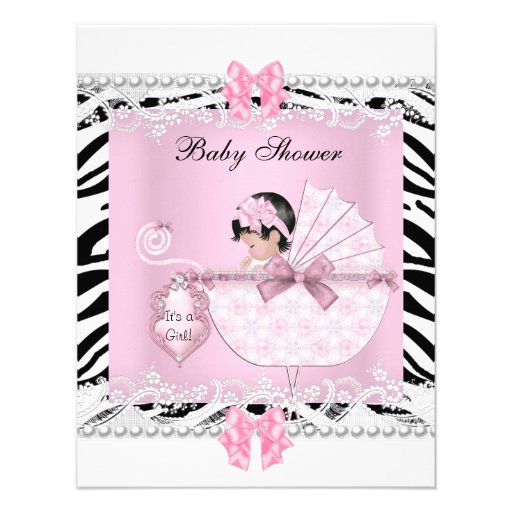 Pretty Baby Shower Zebra Baby Girl Pink Lace Personalized Announcement