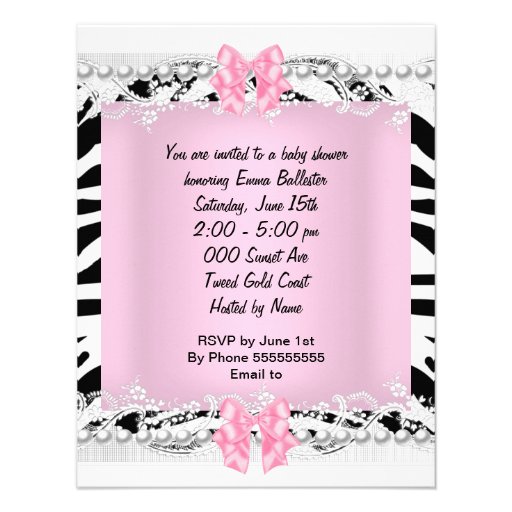Pretty Baby Shower Zebra Baby Girl Pink Lace Personalized Announcement