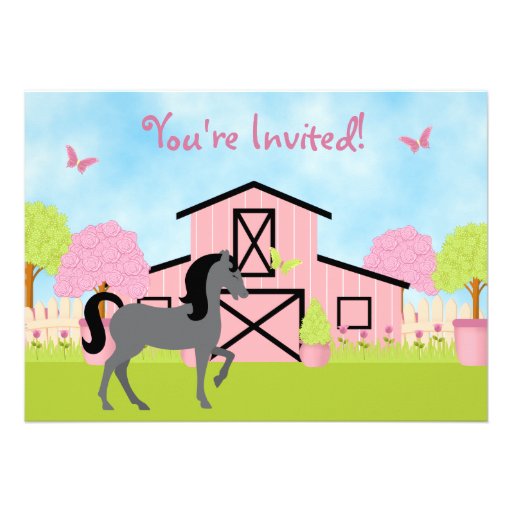 Pretty Barn Horse Birthday Party Invitations