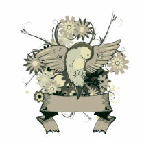 pretty bird with banner and floral vector art cut outs