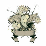 pretty bird with banner and floral vector art cut outs