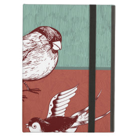 Pretty Birds Sparrows Red Blue Color Block Design iPad Folio Case