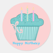 Pretty Birthday Cupcake Round Sticker