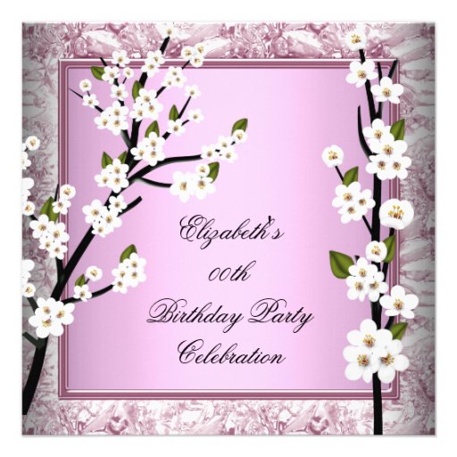Pretty Birthday Party Pink White Blossoms Announcements