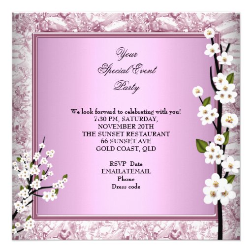Pretty Birthday Party Pink White Blossoms Announcements