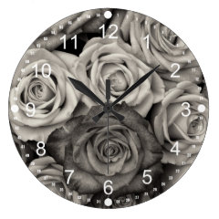 Pretty Black and White Roses Bouquet of Flowers Wallclocks