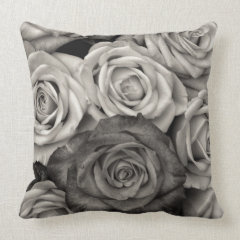 Pretty Black and White Roses Bouquet of Flowers Pillows