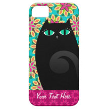 Pretty Black Kitty on Floral Custom iPhone 5 Case