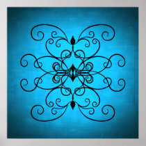 Pretty black swirls on blue posters