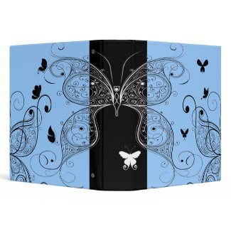 pretty black & white butterflies binder