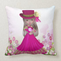 Pretty Blond Princess Girl Holding a Heart Pillow pillows