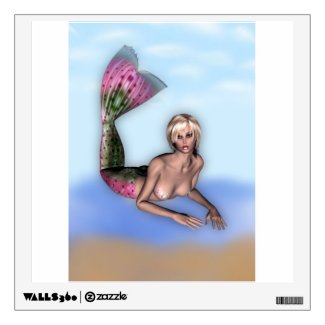 Pretty blonde mermaid laying on the beach room decals