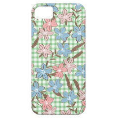 Pretty Blue and Pink Flowers on Green Plaid iPhone 5 Covers